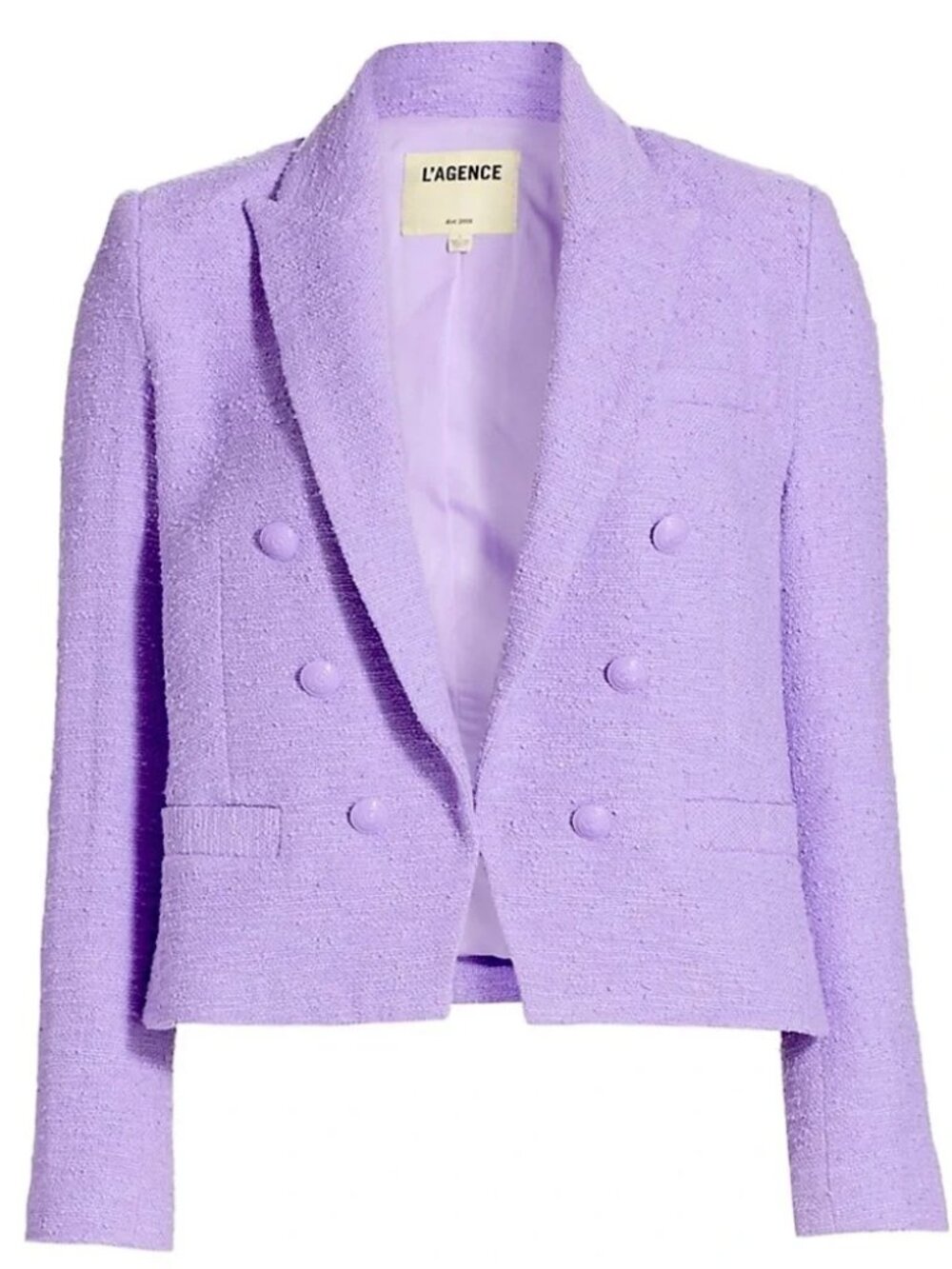 L'AGENCE Brooke Open-Front Tweed Blazer Wisteria Purple Size 2 - Picture 9 of 11